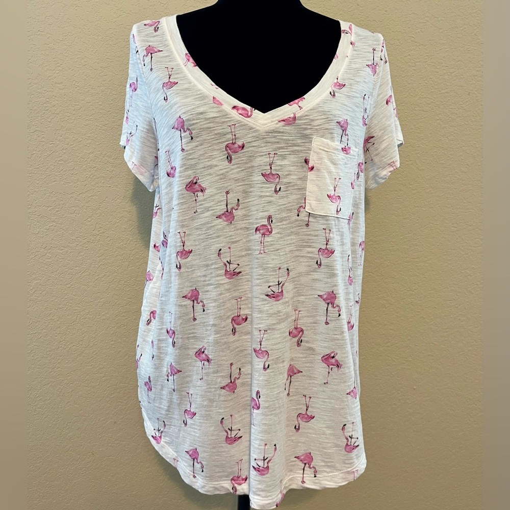 Women's Flamingo Print V-Neck Top